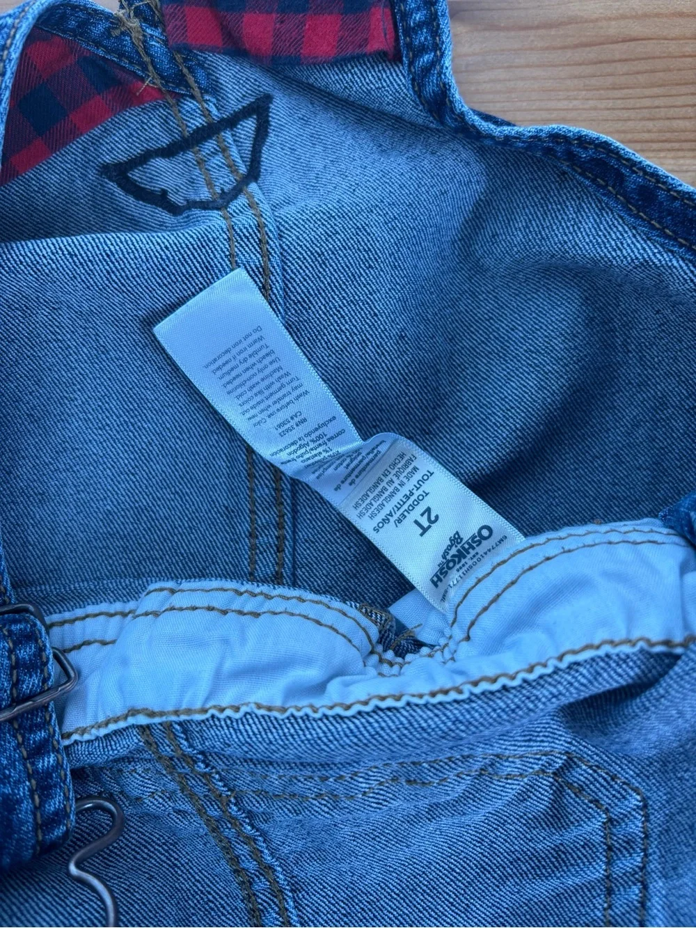 OshKosh B'gosh Toddler Blue Buffalo Plaid Lined Denim Overalls Size 2T